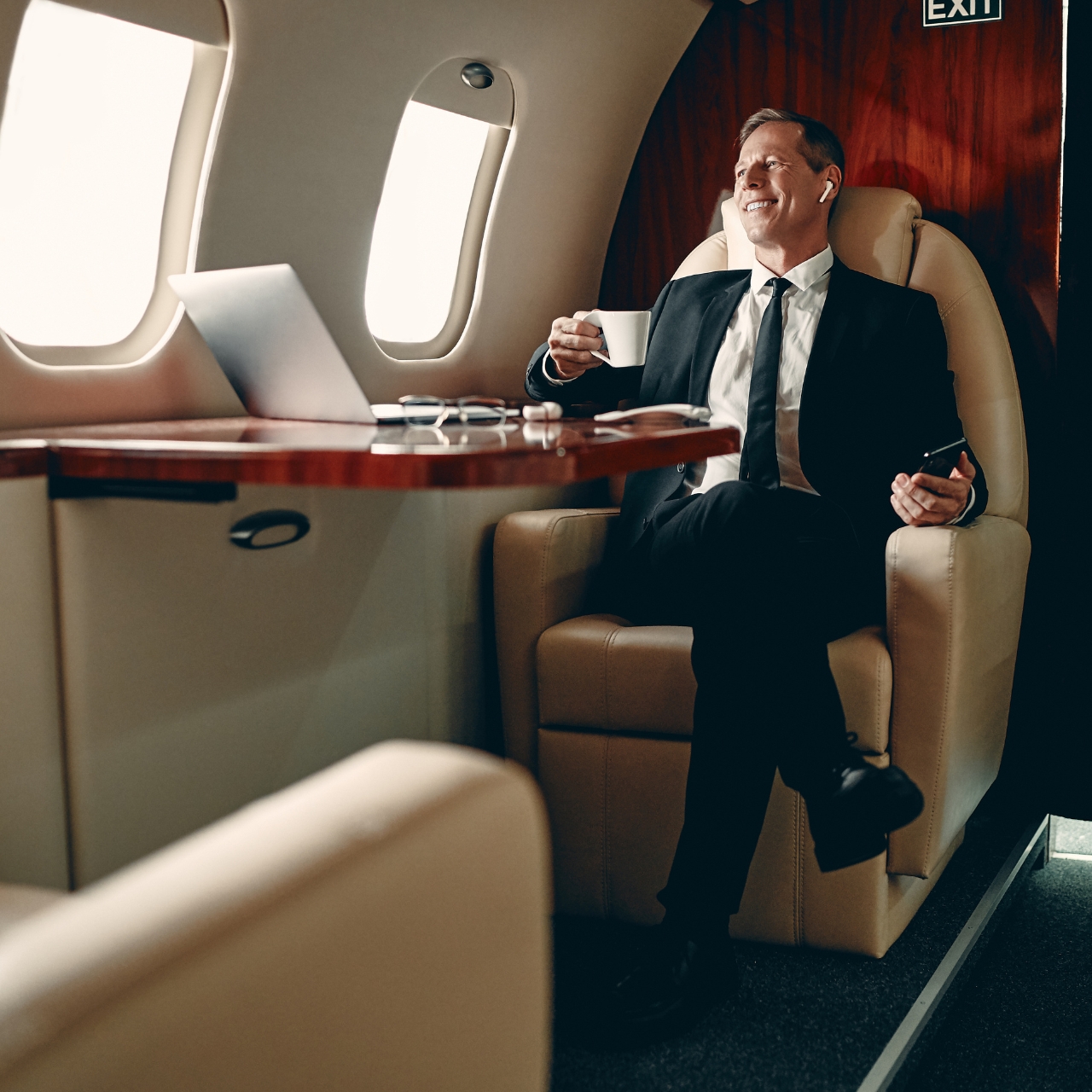 man inside private jet